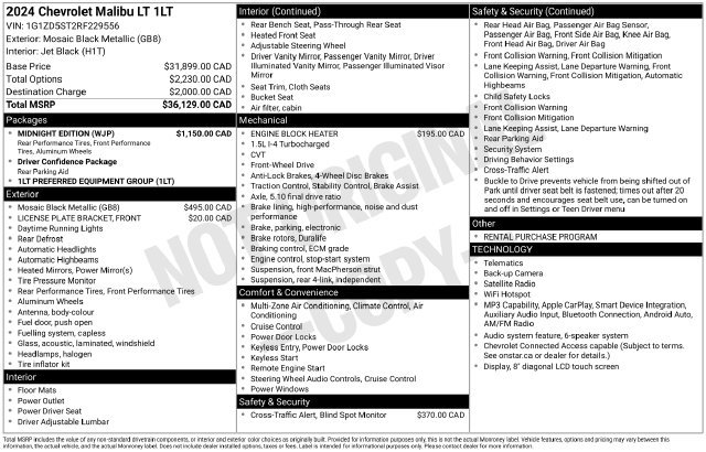 Used 2024 Chevrolet Malibu LT w/ Midnight Edition FWD image 3