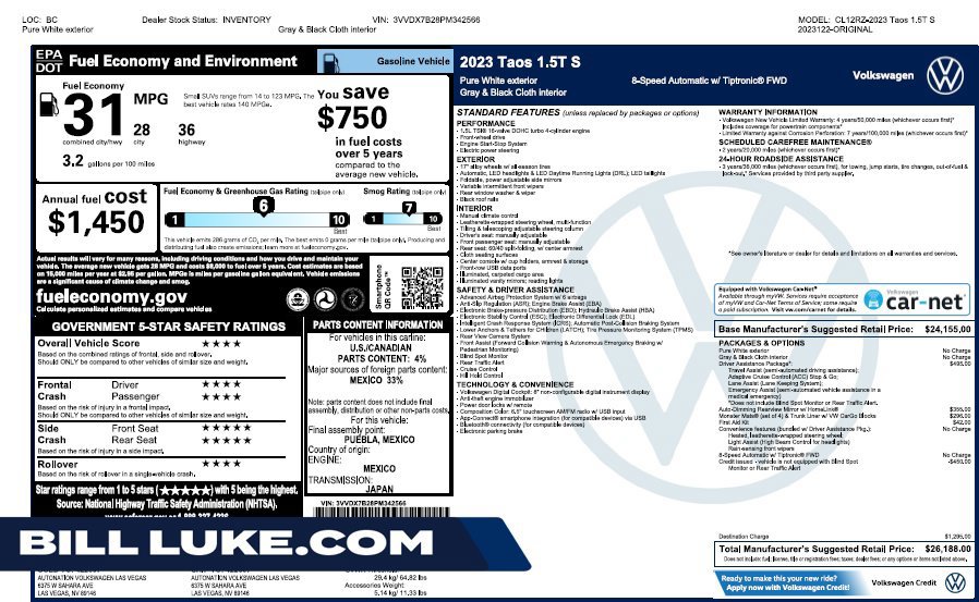 Used 2023 Volkswagen Taos S w/ Driver Assistance Package FWD image 1