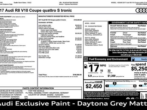 Used 2017 Audi R8 V10 w/ Carbon Exterior Package image 2