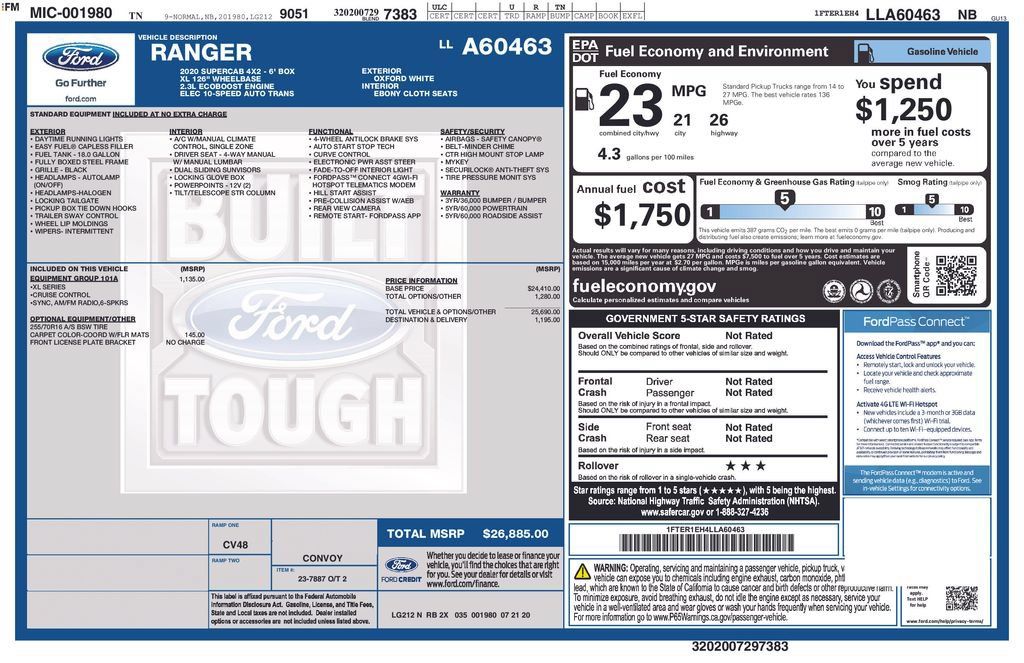 Used 2020 Ford Ranger XL w/ Equipment Group 101A Mid RWD image 36