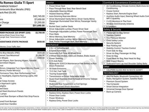 Used 2019 Alfa Romeo Giulia Ti Sport w/ Quick Order Package 22S Sport AWD/4WD image 6