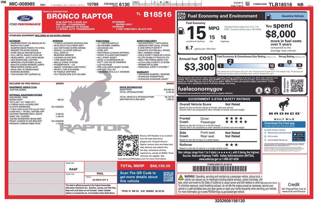 New 2026 Ford Bronco Raptor w/ Interior Carbon Fiber Pack AWD/4WD image 45