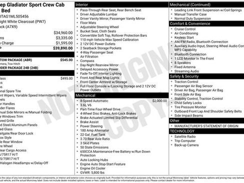 Used 2021 Jeep Gladiator Sport w/ Trailer Tow Package AWD/4WD image 2