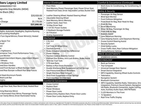 Used 2025 Subaru Legacy Limited AWD/4WD image 2