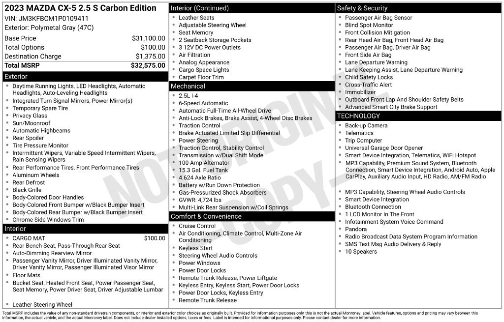 Used 2023 MAZDA CX-5 Carbon Edition AWD/4WD image 5