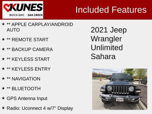 Used 2021 Jeep Wrangler Unlimited Sahara w/ Uconnect 4C Nav & Sound Group AWD/4WD image 2