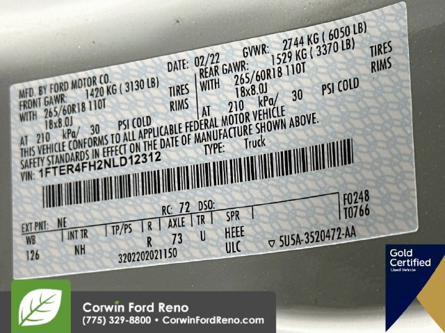 Certified 2022 Ford Ranger Lariat w/ Equipment Group 501A High AWD/4WD image 37