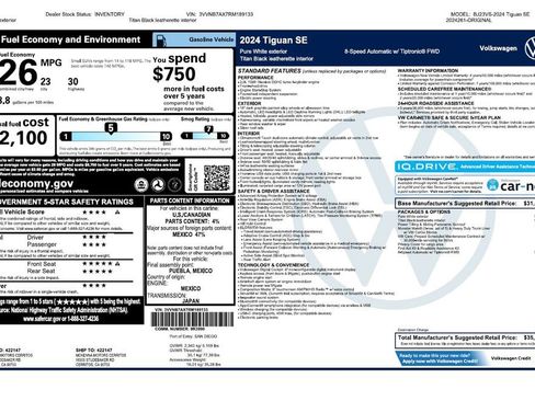 Used 2024 Volkswagen Tiguan SE w/ Panoramic Sunroof Package image 4