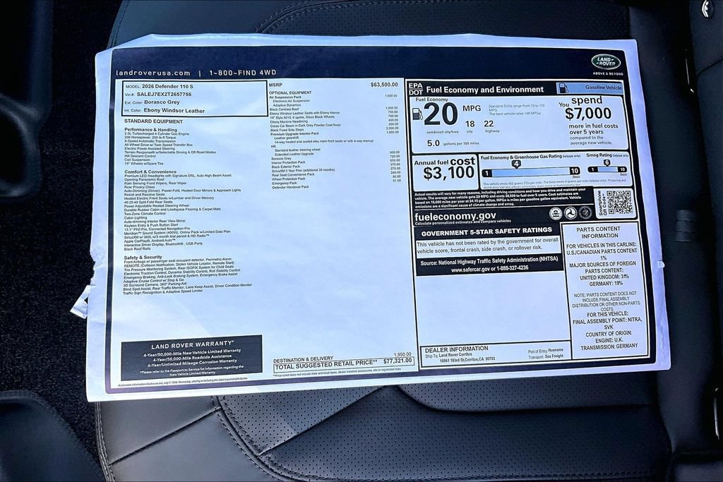 New 2026 Land Rover Defender 110 S AWD/4WD image 14