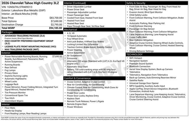 New 2026 Chevrolet Tahoe High Country AWD/4WD image 3