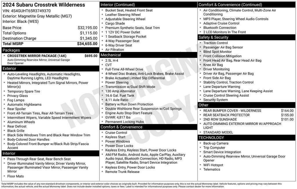 Certified 2024 Subaru Crosstrek 2.5i Wilderness w/ Crosstrek Mirror Package AWD/4WD image 34