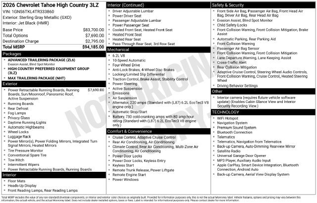 New 2026 Chevrolet Tahoe High Country AWD/4WD image 4