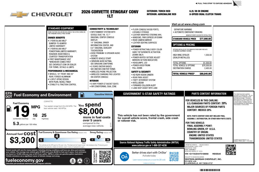 Used 2026 Chevrolet Corvette Stingray Convertible w/ 1LT RWD image 3