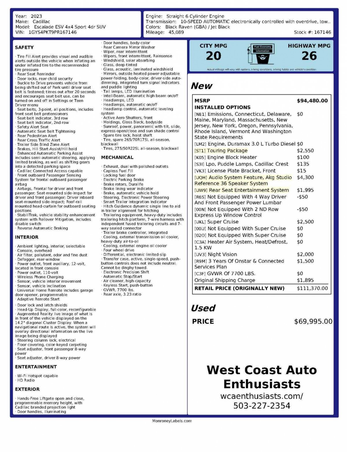 Used 2023 Cadillac Escalade ESV Sport w/ Touring Package AWD/4WD image 2
