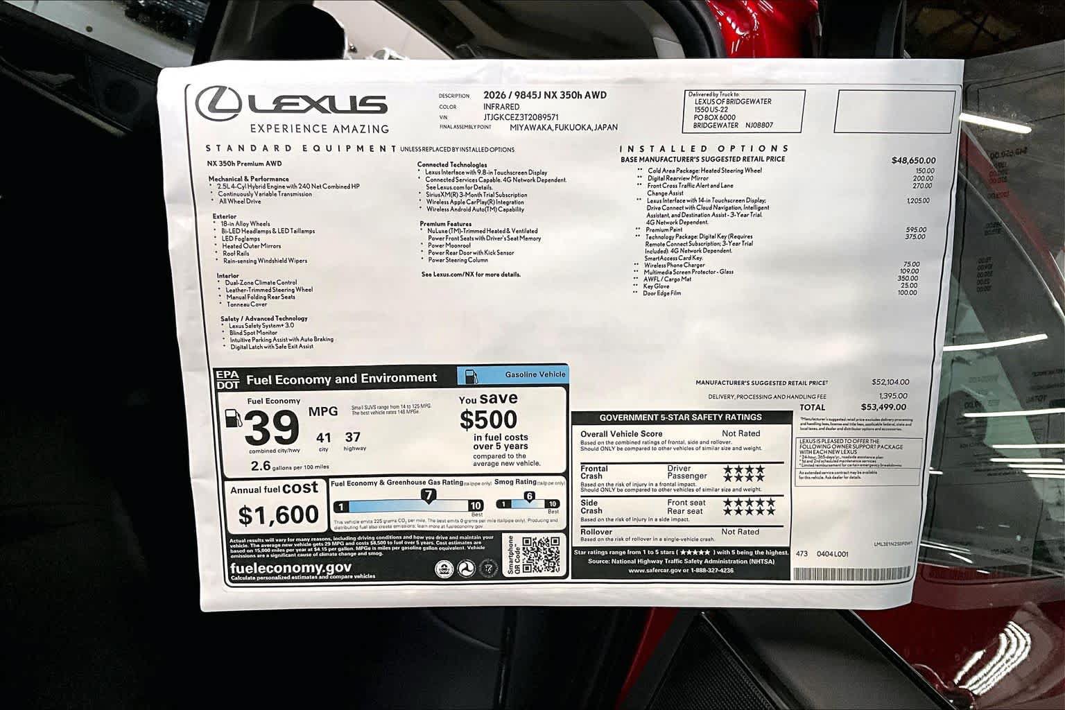 New 2026 Lexus NX 350h AWD w/ Premium Package image 14