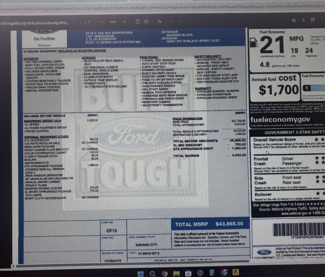 Used 2018 Ford F150 XL w/ Equipment Group 101A Mid AWD/4WD image 20