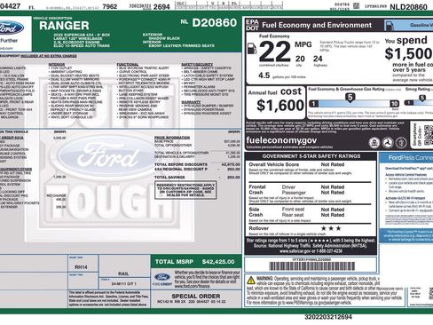 Used 2022 Ford Ranger Lariat w/ Equipment Group 501A High image 10