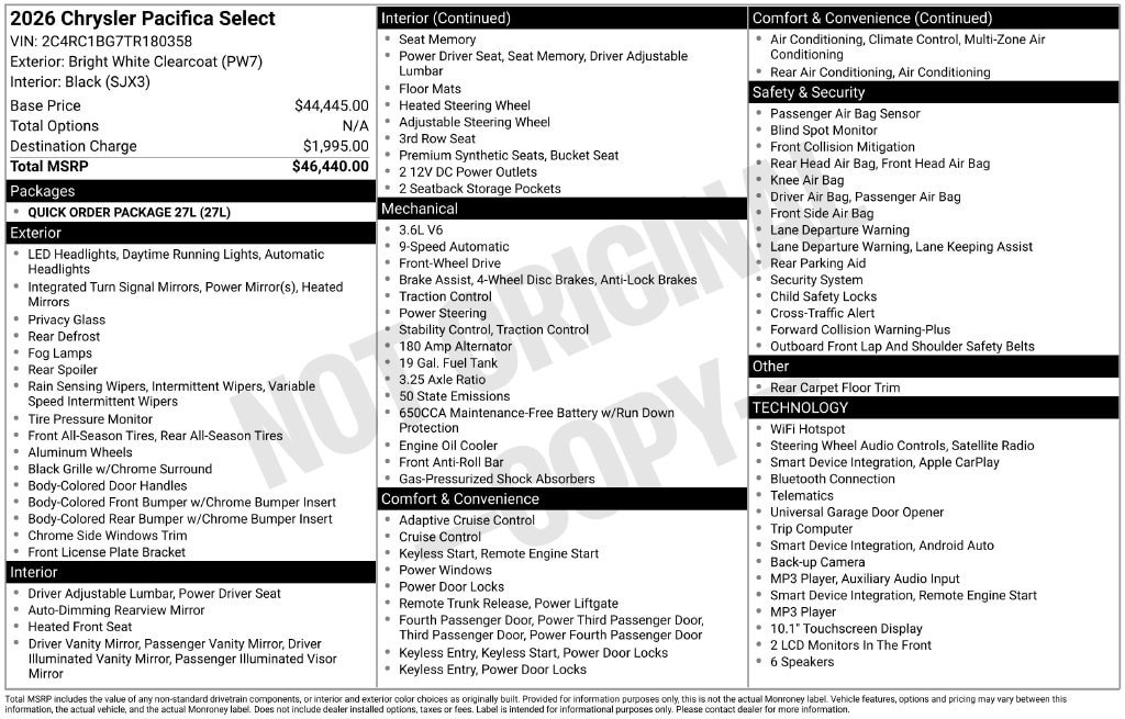 Used 2026 Chrysler Pacifica Select FWD image 39