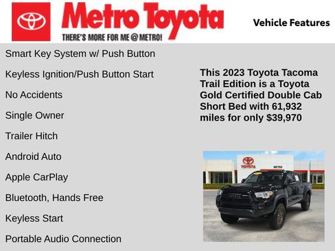 Certified 2023 Toyota Tacoma 4x4 Double Cab w/ Trail Edition image 11