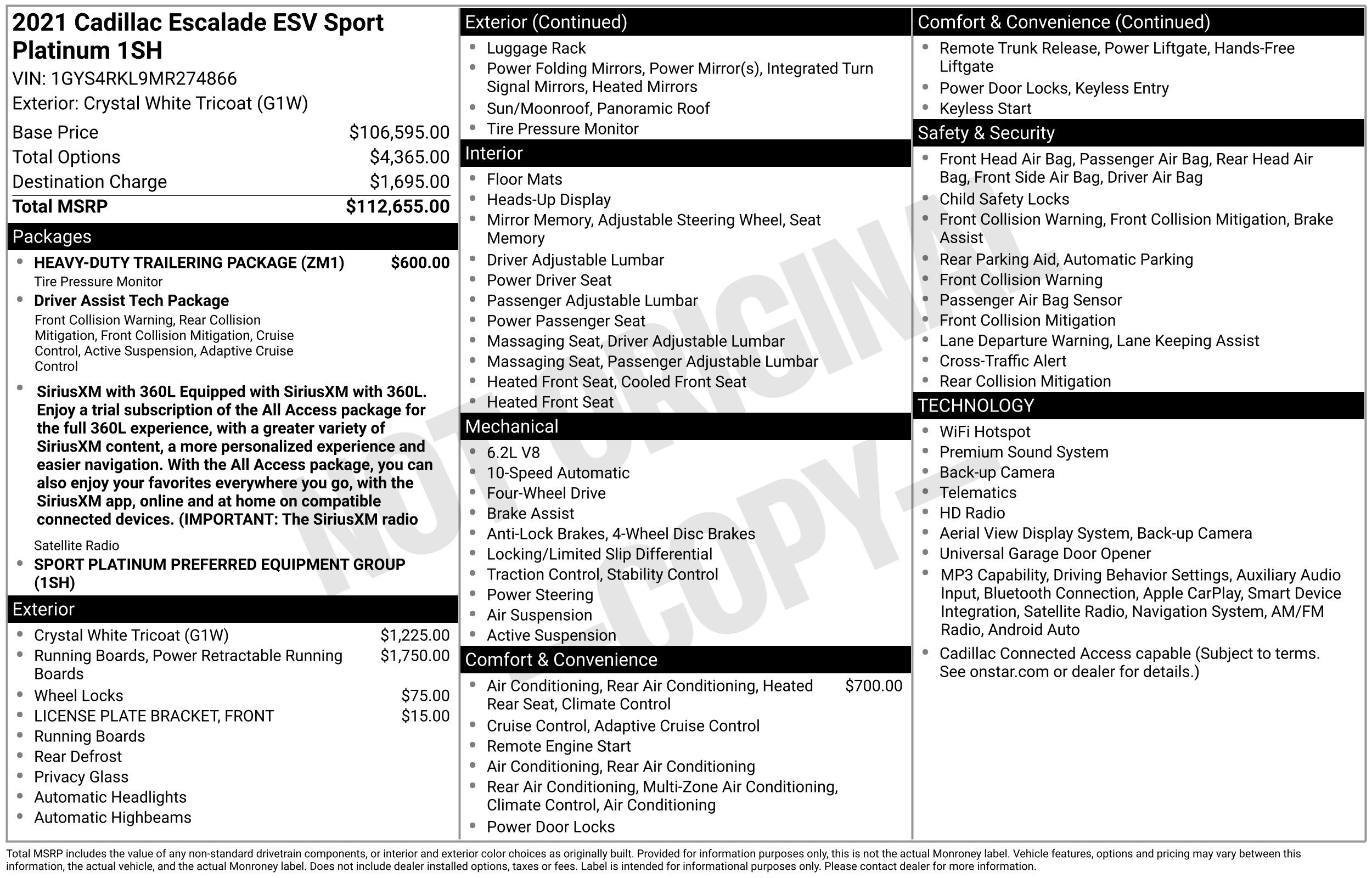 Used 2021 Cadillac Escalade ESV Sport Platinum w/ Heavy-Duty Trailer Package AWD/4WD image 17
