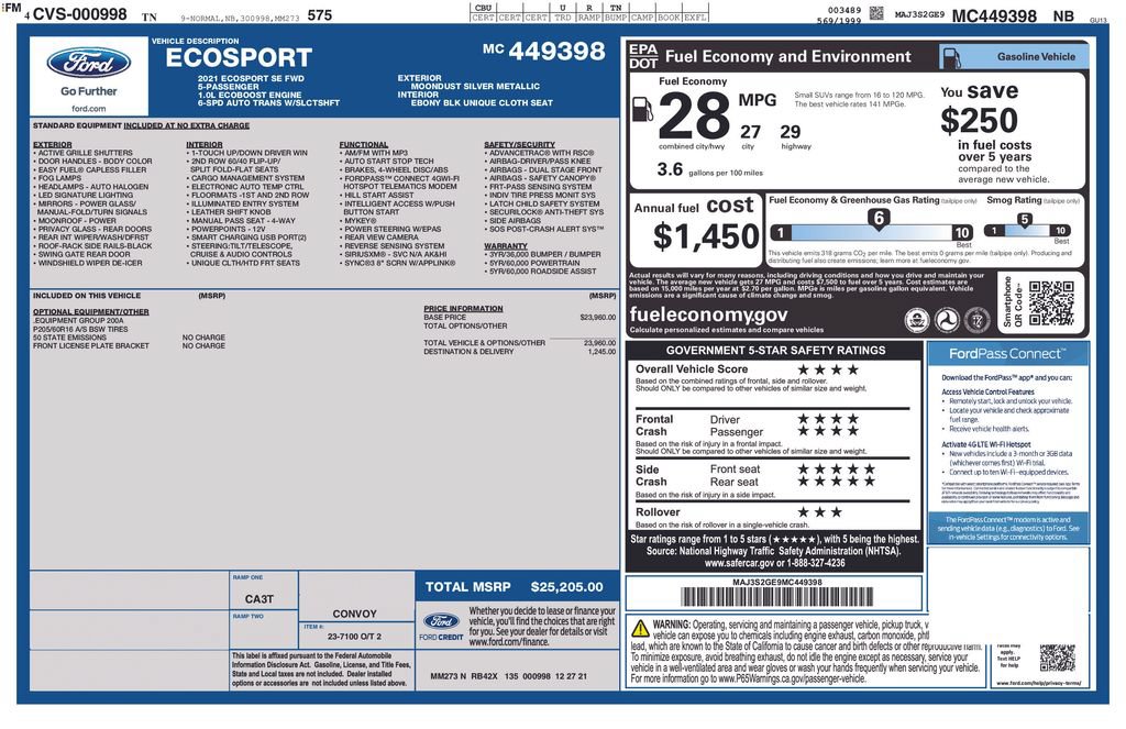 Used 2021 Ford EcoSport SE FWD image 34