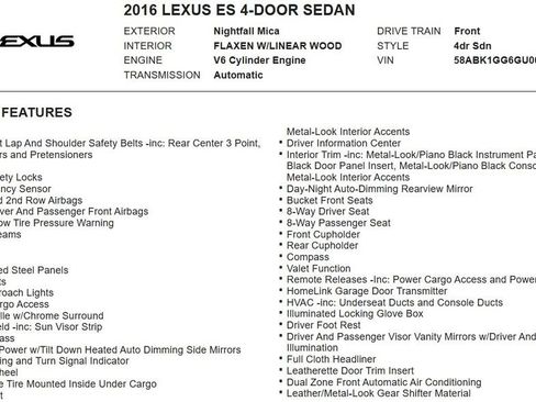 Used 2016 Lexus ES 350 w/ Luxury Package w/Wood Trim image 17