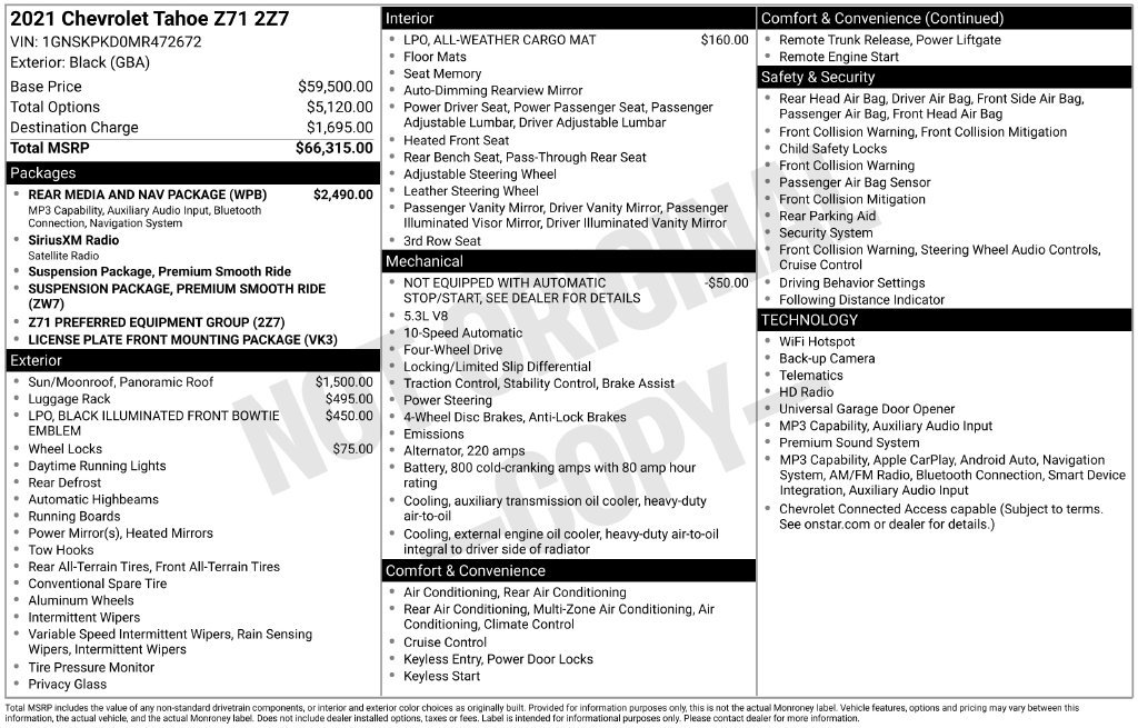 Used 2021 Chevrolet Tahoe Z71 w/ Rear Media and Nav Package AWD/4WD image 5