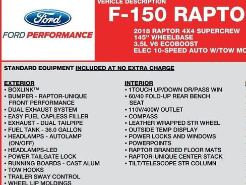 Used 2018 Ford F150 Raptor w/ Equipment Group 802A Luxury image 18