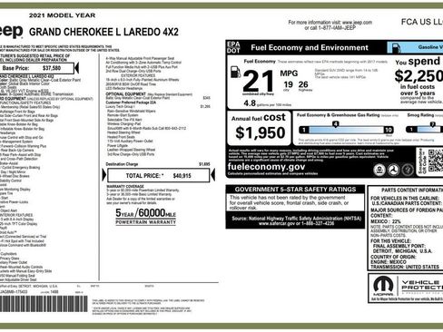 Used 2021 Jeep Grand Cherokee L Laredo w/ Luxury Tech Group I RWD image 2