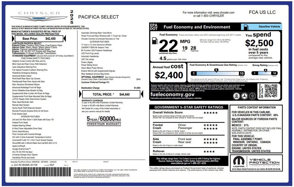 Used 2025 Chrysler Pacifica Select FWD image 3