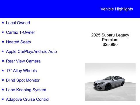 Used 2025 Subaru Legacy Premium w/ Popular Package #1A image 2