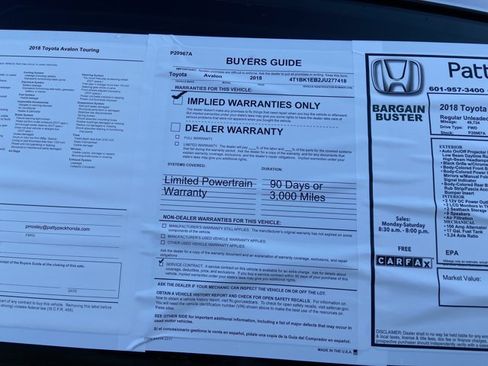 Used 2018 Toyota Avalon Touring w/ All Weather Liner Package FWD image 7