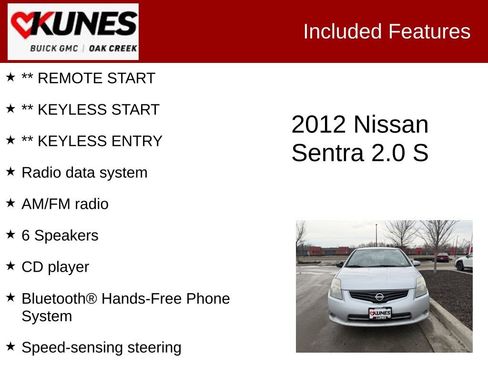Used 2012 Nissan Sentra 2.0 S w/ Convenience Pkg image 2