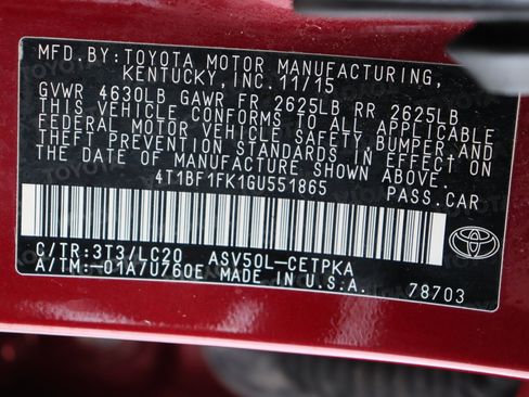Used 2016 Toyota Camry XSE w/ Moonroof Package FWD image 44