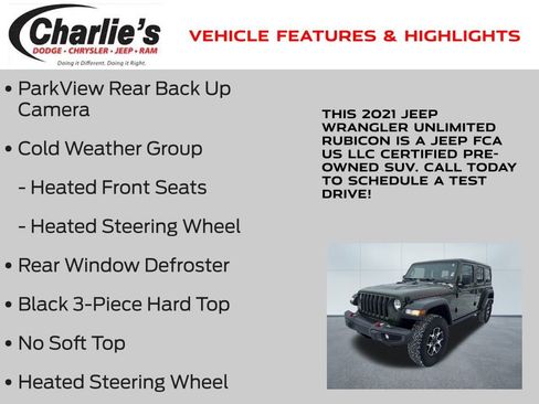 Certified 2021 Jeep Wrangler Unlimited Rubicon w/ Cold Weather Group image 7