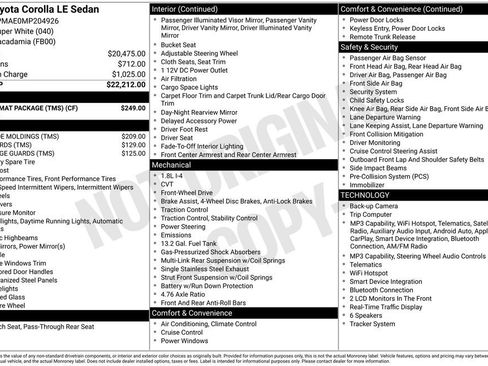 Used 2021 Toyota Corolla LE w/ Carpet Mat Package (TMS) FWD image 2
