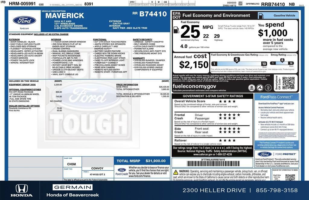 Used 2024 Ford Maverick XLT w/ Equipment Group 300A Standard AWD/4WD image 31
