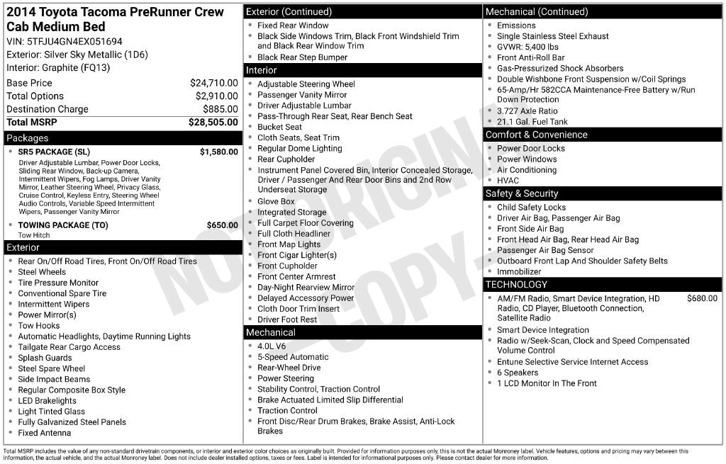 Used 2014 Toyota Tacoma PreRunner w/ SR5 Package RWD image 23