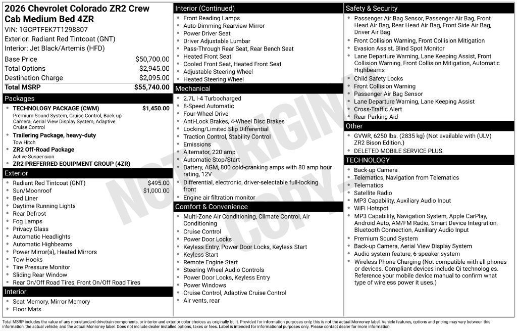 New 2026 Chevrolet Colorado ZR2 w/ Technology Package AWD/4WD image 9
