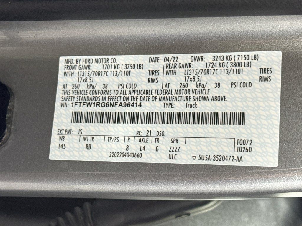 Used 2022 Ford F150 Raptor w/ Equipment Group 801A High AWD/4WD image 37