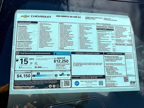 New 2026 Chevrolet Corvette Z06 w/ Stealth Interior Trim Package image 13