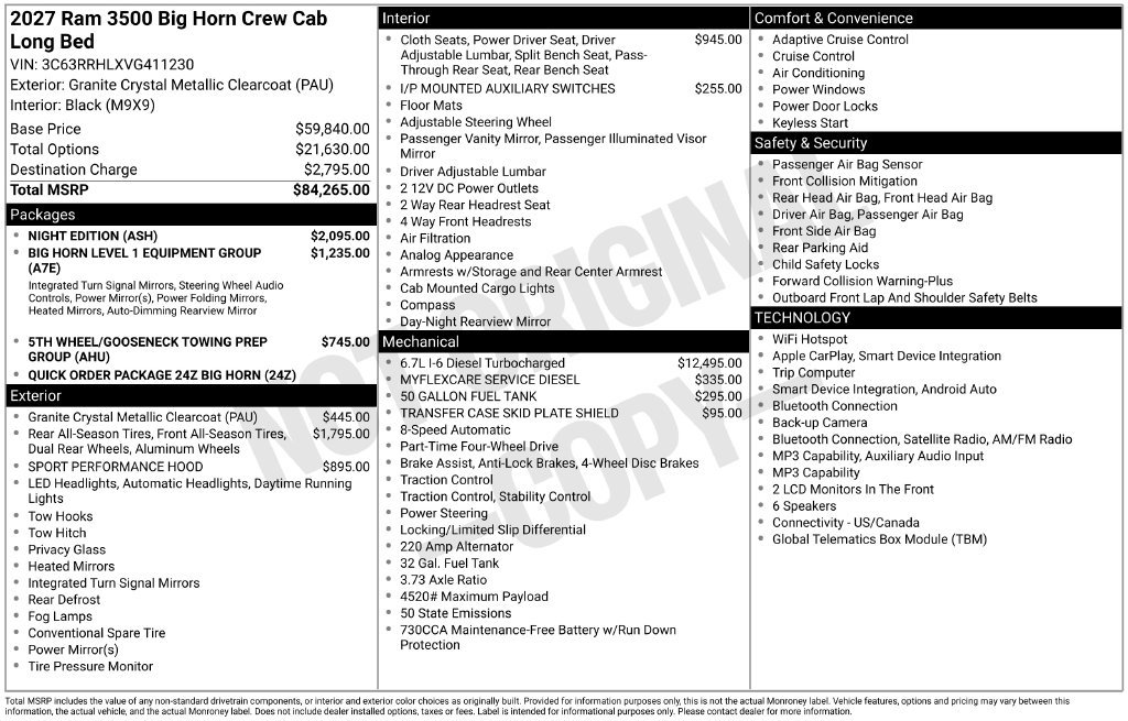 New 2027 RAM 3500 Big Horn w/ Night Edition AWD/4WD image 25
