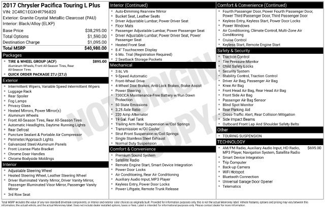 Used 2017 Chrysler Pacifica Touring-L Plus w/ Tire & Wheel Group FWD image 6