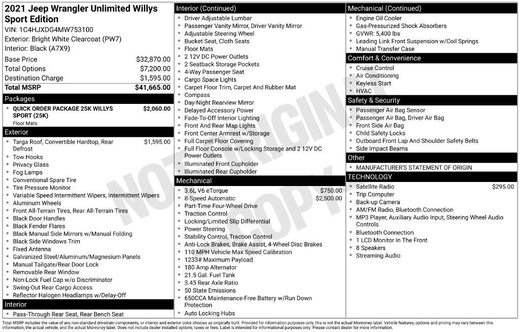 Certified 2021 Jeep Wrangler Unlimited Sport AWD/4WD image 29