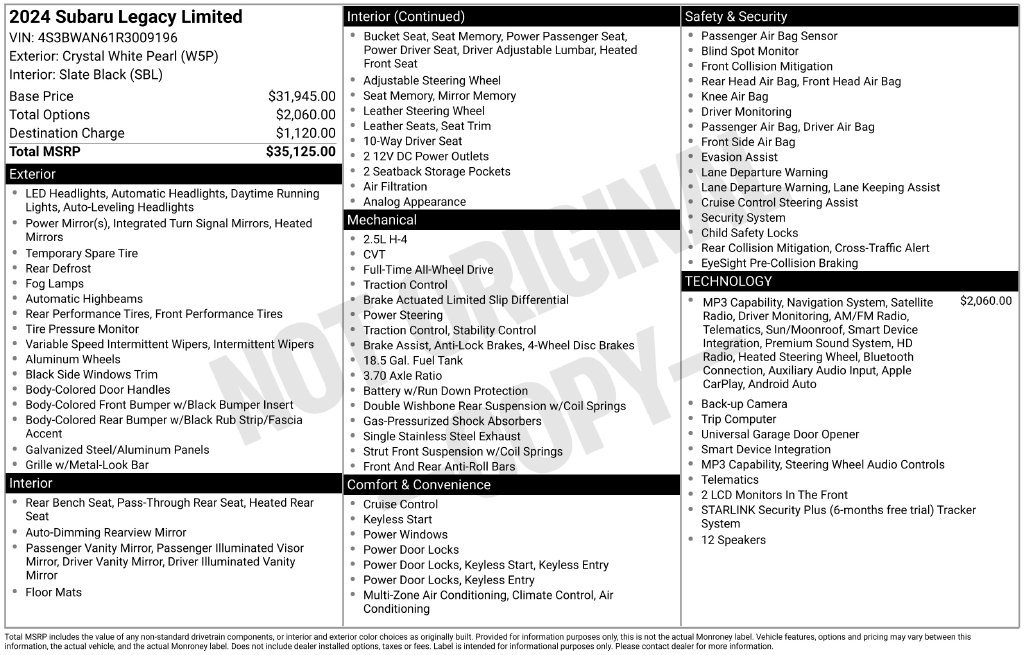 Certified 2024 Subaru Legacy Limited AWD/4WD image 6