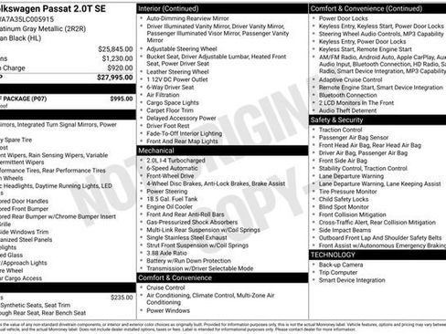 Used 2020 Volkswagen Passat 2.0T SE w/ Sunroof Package FWD image 7