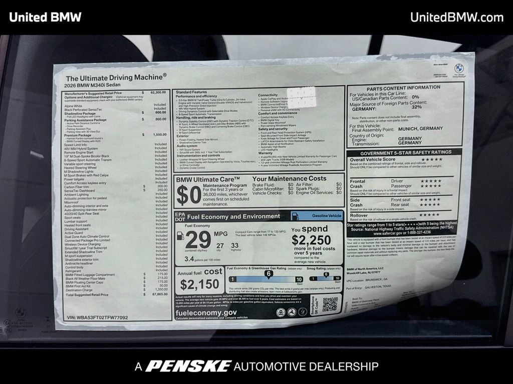 New 2026 BMW M340i Sedan w/ Premium Package RWD image 15