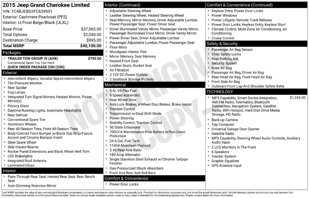 Used 2015 Jeep Grand Cherokee Limited w/ Trailer Tow Group IV RWD image 7