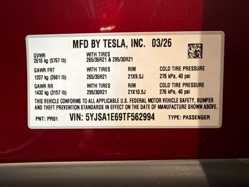 Used 2026 Tesla Model S Plaid AWD/4WD image 18