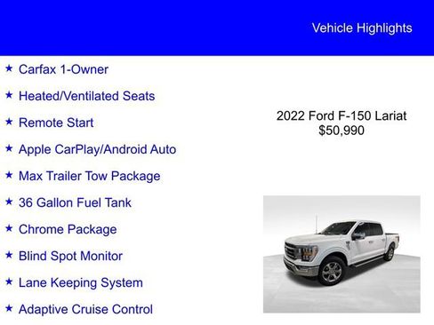 Certified 2022 Ford F150 Lariat w/ Max Trailer Tow Package AWD/4WD image 3